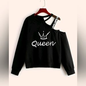 Queen With Crown Asymmetrical Neck Sweatshirt S-XL